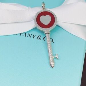 New Tiffany & Co. Red Enamel Heart Key Charm, Pendant Sterling Silver 925